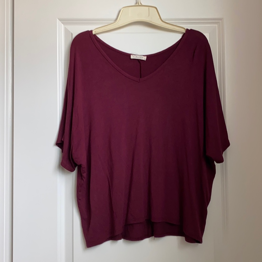 Women's Short Sleeve Burgundy Top L